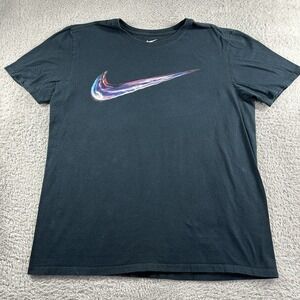 Nike Shirt Mens Large Black Center‎ Neon Swoosh Athletic Cut Nike Tee